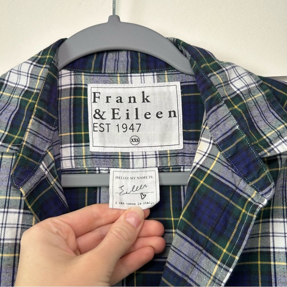Frank & Eileen Eileen Relaxed Button-Up Shirt Blue/Green Plaid Size XXS - Picture 2 of 8